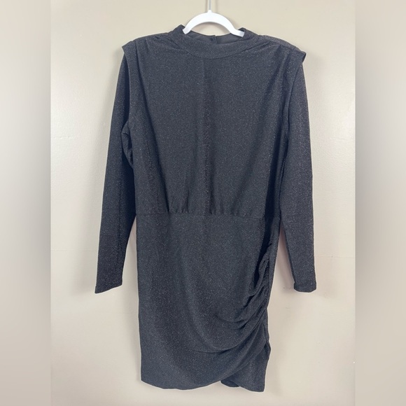 Halogen black shimmery knee length cocktail ruched shoulder pads dress size XL - Picture 1 of 10